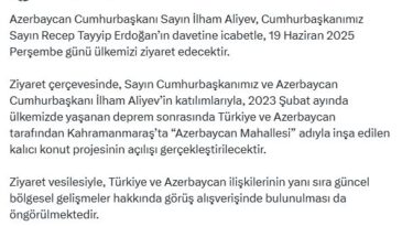 Azerbaycan Cumhurbaşkanı Aliyev, Türkiye’ye geliyor
