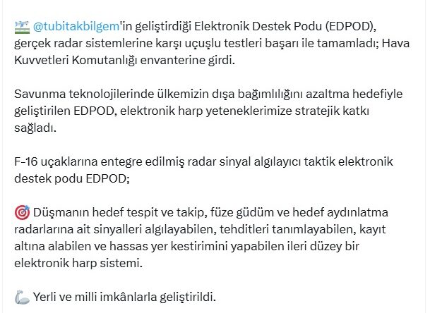 Bakan Kacır: EDPOD, Hava Kuvvetleri envanterine girdi
