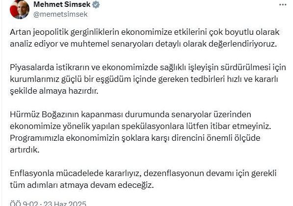 Bakan Şimşek: Senaryolar üzerinden spekülasyonlara itibar etmeyiniz