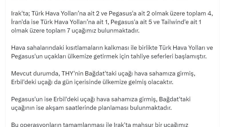 Bakan Uraloğlu: Irak’ta kalan 2 uçağımızı bugün getireceğiz (2)