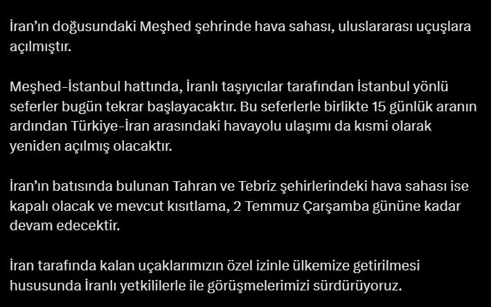 Bakan Uraloğlu: Meşhed hava sahası, uluslararası uçuşlara açıldı