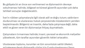 Cevdet Yılmaz: Saldırılar durdurulmalı ve müzakereler yeniden başlatılmalı