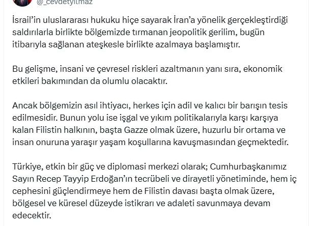 Cevdet Yılmaz: Türkiye, istikrarı ve adaleti savunmaya devam edecektir